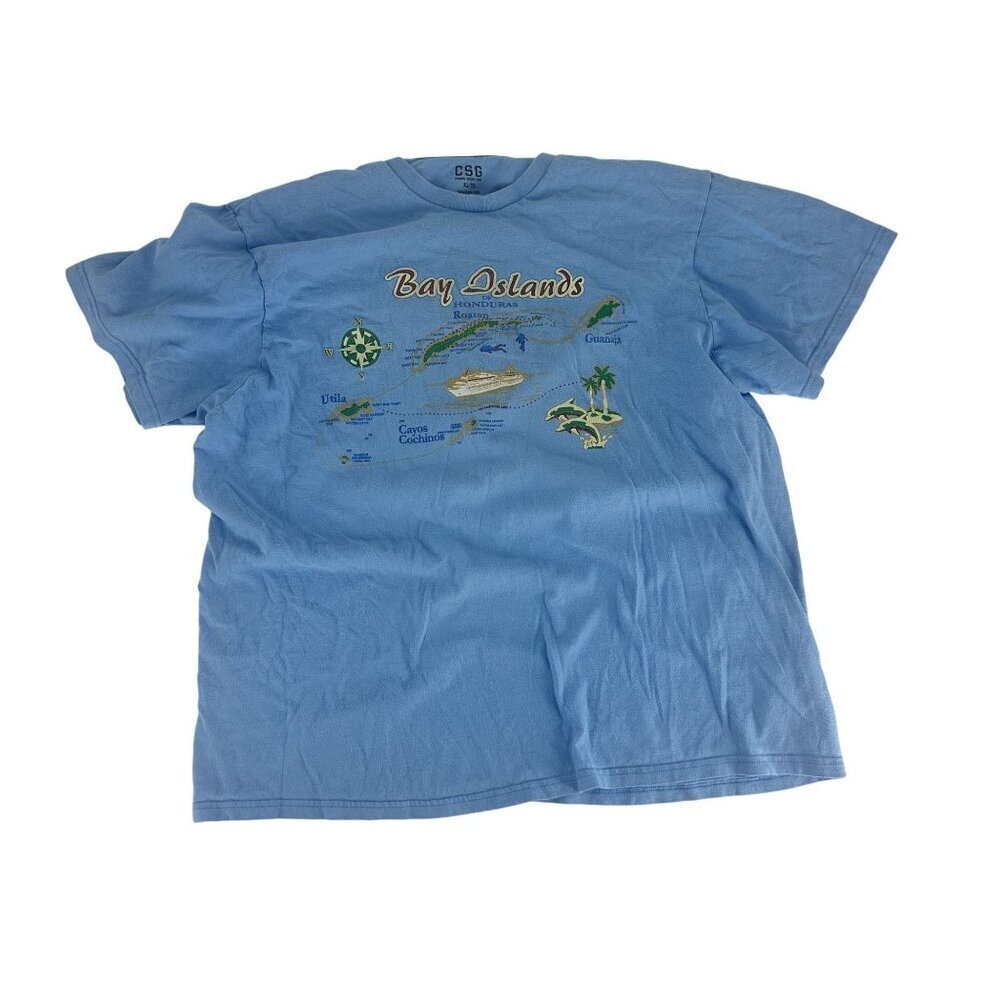 * Bay Islands Honduras Graphic T-Shirt Blue Short Sleeve Cotton Unisex Size XL